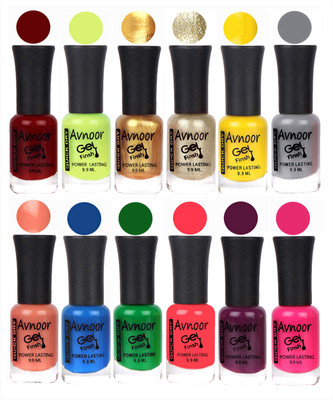 

Avnoor Trendy Color Gel Nail Polish Combo Set No 490 Multicolor(Pack of 12)