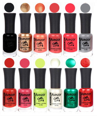 

Avnoor Trendy Color Gel Nail Polish Combo Set No 574 Multicolor(Pack of 12)
