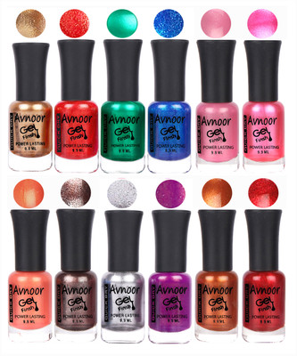 

Avnoor Trendy Color Gel Nail Polish Combo Set No 290 Multicolor(Pack of 12)