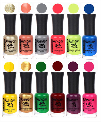 

Avnoor Trendy Color Gel Nail Polish Combo Set No 125 Multicolor(Pack of 12)