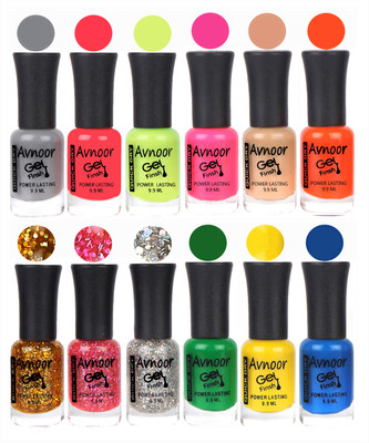 

Avnoor Trendy Color Gel Nail Polish Combo Set No 163 Multicolor(Pack of 12)