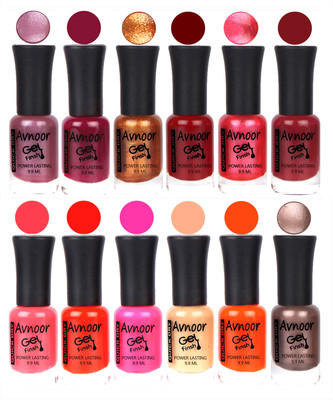 

Avnoor Trendy Color Gel Nail Polish Combo Set No 374 Multicolor(Pack of 12)