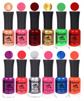 

Avnoor Trendy Color Gel Nail Polish Combo Set No 660 Multicolor(Pack of 12)