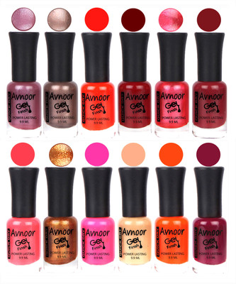 

Avnoor Trendy Color Gel Nail Polish Combo Set No 376 Multicolor(Pack of 12)