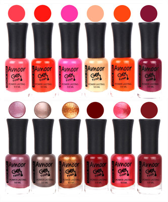 

Avnoor Trendy Color Gel Nail Polish Combo Set No 382 Multicolor(Pack of 12)