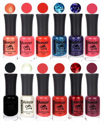

Avnoor Trendy Color Gel Nail Polish Combo Set No 203 Multicolor(Pack of 12)