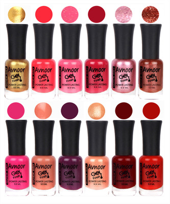 

Avnoor Trendy Color Gel Nail Polish Combo Set No 298 Multicolor(Pack of 12)
