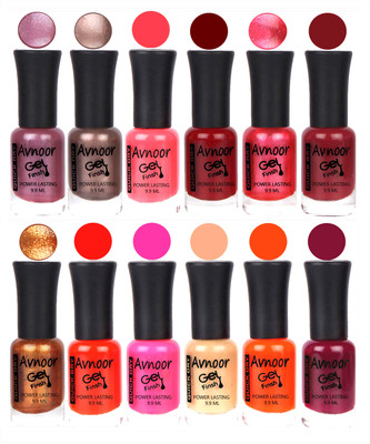 

Avnoor Trendy Color Gel Nail Polish Combo Set No 375 Multicolor(Pack of 12)