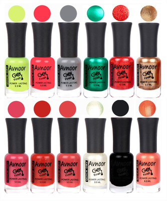 

Avnoor Trendy Color Gel Nail Polish Combo Set No 567 Multicolor(Pack of 12)