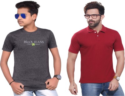 KUNDAN SULZ GWALIOR Self Design, Typography Men Round Neck Maroon, Grey T-Shirt