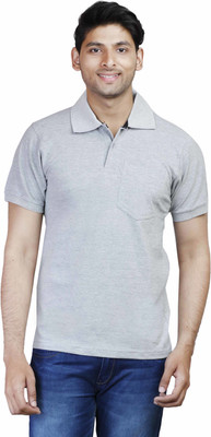 

FLEXIMAA Solid Men's Polo Neck Grey T-Shirt