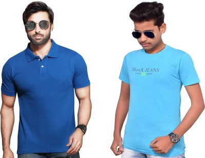 KUNDAN SULZ GWALIOR Self Design, Typography Men Polo Neck Light Blue, Blue T-Shirt