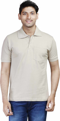 

FLEXIMAA Solid Men' Polo Neck Beige T-Shirt