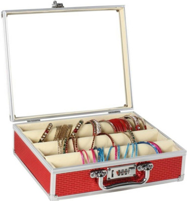 

Hubshi Triple Rod Bangle Box With Numerical Safety Lock And Clear Top (Red) Bangle Box Vanity Box(Red)