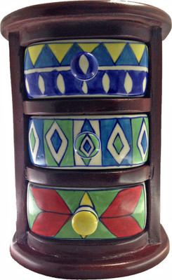 

SANTO DW003 Antique Horizontal Rajasthani Unique Browny wih design by Shapes Pottery Fancy Traditional Decorative Handcrafted Wooden Ceramic Side Drawer Box Home/Table Decor Showpiece/Drawer Chest Gift Box-3 Drawers by Generic jewellery box, home decor, t