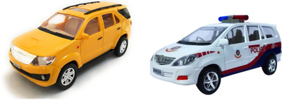 

The Game Begins Combo Pack of Fortuner Car Toy and Police Car miniature Car toys (Set of 2 Cars) - Value Pack | Yellow and White(Yellow, White)