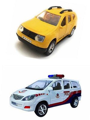 

The Game Begins Combo Pack of Renault Duster Car Toy and Police Car miniature Car toys (Set of 2 Cars) - Value Pack | Yellow and White(Yellow, White)