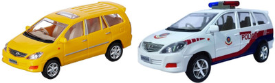 

The Game Begins Combo Pack of Innova Car Toy and Police Car miniature Car toys (Set of 2 Cars) - Value Pack | Yellow and White(Yellow, White)