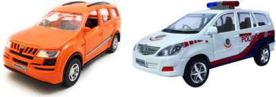 

The Game Begins Combo Pack of XUV 500 Car Toy and Police Car miniature Car toys (Set of 2 Cars) - Value Pack | Orange and White(Orange, White)