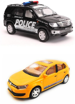 

The Game Begins Combo Pack of Polo Car Toy and Police Car miniature Car toys (Set of 2 Cars) - Value Pack | Yellow and Black(Yellow, Black)