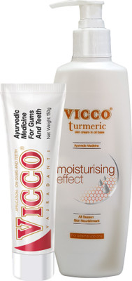 

Vicco Tooth Paste(Vajradanti Paste)-150g+Body Lotion/Moisturiser(Turmeric Cream in Oil Base)-300g(Set of 2)