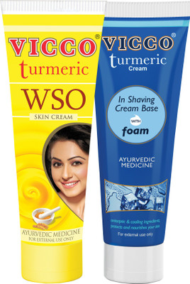 

Vicco WSO Turmeric Skin Cream-60g+Shaving Cream(Turmeric Cream in Shaving Cream Base with Foam)-70g(Set of 2)