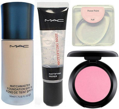 

power point silicone puff , mac master foundation , Infallible Mattifying Base Primer with pink blusher(Set of 4)