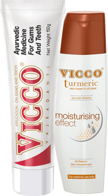 

Vicco Tooth Paste(Vajradanti Paste)-150g+Body Lotion/Moisturiser(Turmeric Cream in Oil Base)-100g(Set of 2)