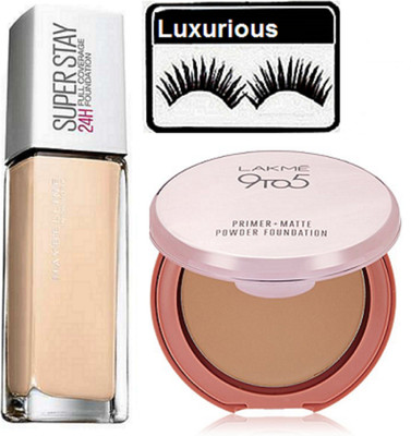 

luxurious Eyelashes & Maybelline Super Stay Foundation & Lakme 9 to 5 Primer Matte Compact(Set of 3)