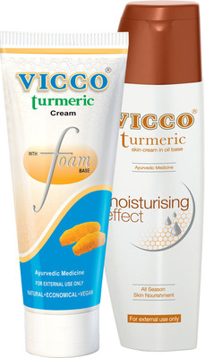 

Vicco Face Wash(Turmeric Cream With Foam Base)-70g+Body Lotion/Moisturiser(Turmeric Cream in Oil Base)-100g(Set of 2)