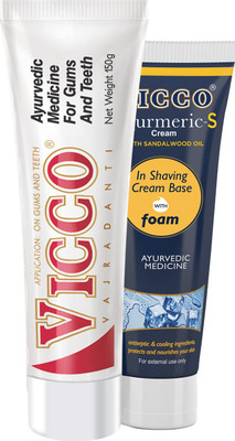 

Vicco Tooth Paste(Vajradanti Paste)-150g+Shaving Cream(Turmeric-S Cream with Sandalwood Oil in Shaving Cream Base wih Foam)-70g(Set of 2)