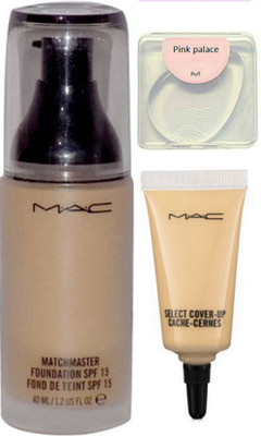 

pink palace Silicon puff, Mac match master foundation with select cover up concealer(Set of 3)