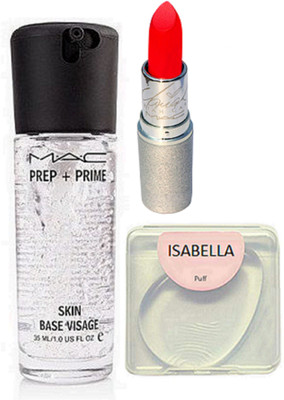 

ISABELLA silicon puff,Mac Prep+Prime Primer skin base visage,mariya carry lipstick(Set of 3)