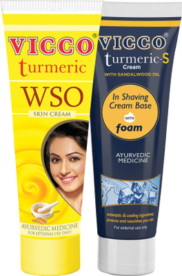 

Vicco WSO Turmeric Skin Cream-60g+Shaving Cream(Turmeric-S Cream in Shaving Cream Base wih Foam)-70g(Set of 2)