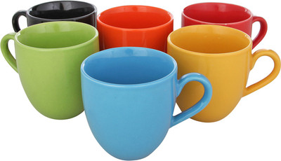 

clay art multi-color Ceramic Mug(300, Pack of 6), Multicolor