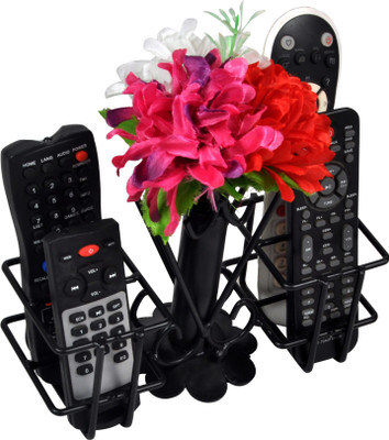 D&V ENGINEERING 4 Compartments metal Unique Flower VASE Remote Holder/Stand/Organizer for TV,AC,DVD,STB,DTH. REMOTES (Black)(Matte black)