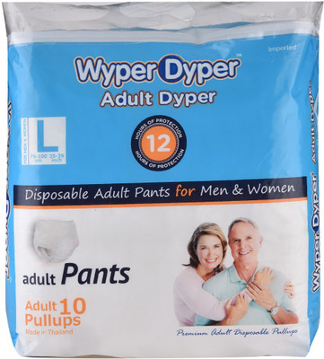

Wyper Dyper Pant Style Adult Diapers with 12 Hrs of Protection for Men and Women (10 Pieces) Adult Diapers - L(10 Pieces)