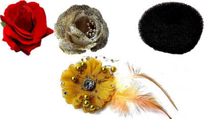 

Proplady Partywear Hair Styling Combo (Set of 4) Hair Donut Bun Maker Rose Clips Hair Brooch for Girls & Women|Wedding Hair|Latest Hair Bun, Hair Clip, Bun Clip, Hair Pin, Back Pin, Hair Accessory Set(Gold, Black, Red)