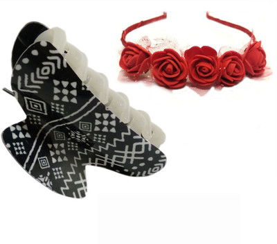 

GaDinStylo Set of Red Rose Hair Band and Fancy Clucther Hair Accessories for Women & Girls Hair Accessory Set(Red, Black)