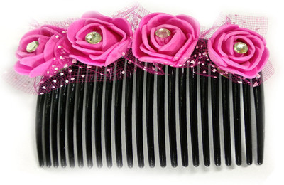 

GaDinStylo Pink Rose Flower Hair Comb Pin Clip For Bridal Wedding| Women or Girl Floral Clip | Hair Accessories Hair Accessory Set(Pink)