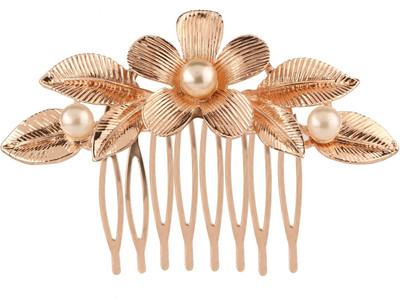 Efulgenz Stylish Bridal Crystal Pearl Hair Clip Pin Coomb Jewellery Wedding Accessories Hair Pin(Gold)