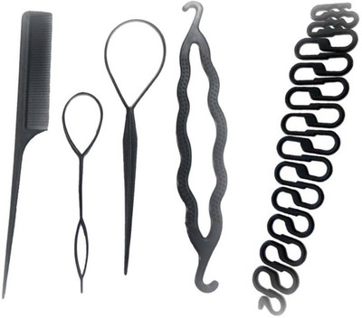

DC Hair Combo kit Hair DIY tool and Hair Styling New Design 5 Pieces Franch Hair Braid Tool Magic Twist Styling Hair Accessory Set (Black) (Set of 05) Head Band(Black)
