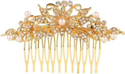 

Efulgenz Stylish Bridal Crystal Pearl Hair Clip Pin Coomb Jewellery Wedding Accessories Hair Pin(Gold)