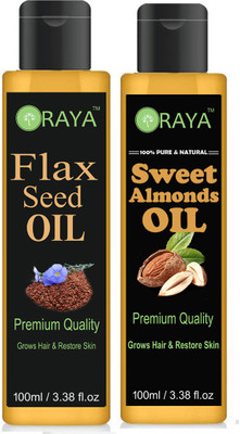 

ORAYA 100% Organic Premium Flaxseed oil and Almond oil combo of 2 bottles of 100 ml (200ml) Hair Oil (200 ml) Hair Oil(200 ml)