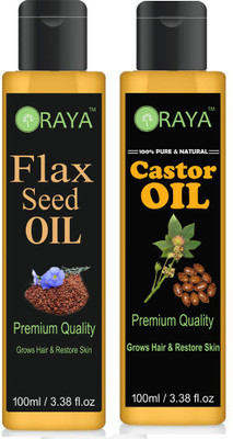 

ORAYA Premium Flaxseed oil and Castor oil combo of 2 bottles of 100 ml (200 ml) Hair Oil (200 ml) Hair Oil(200 ml)