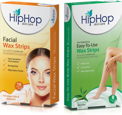 

Hip Hop Combo pack - Facial hair removal + Body wax strips Aloe vera Strips(18 Strips)