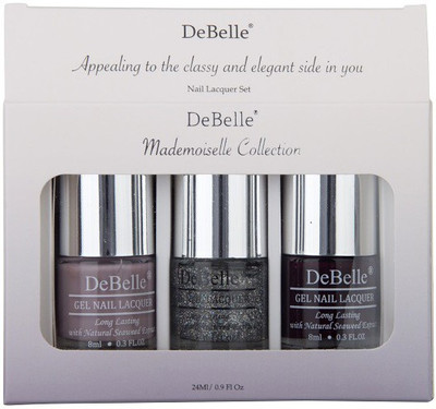 

DeBelle Nail Lacquer set Mademoiselle gift pack of 3 Vintage Frost, Shimmer Top Coat, Glamorous Garnet(Pack of 3)