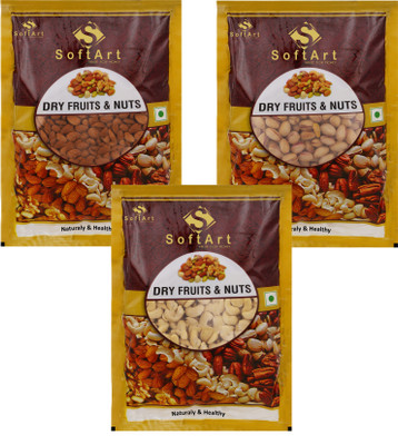 

Soft Art 100% Natural Premium Nuts and Dry Fruit Combo 3.0 Kg - Almond (Badaam) - 1000 gms, Cashews (Kaju) - 1000 gms and Pistachios With Shell (Pista With Shell) - 1000 gms Almonds, Pistachios, Cashews(1000 g, Vacuum Pack)
