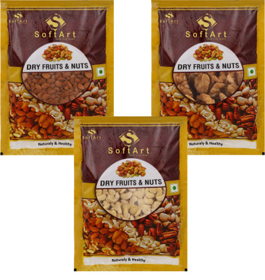 

Soft Art 100% Natural Premium Nuts and Dry Fruit Combo 2.85 Kg - Almond (Badaam) - 950 gms, Walnut (Akhrot) - 950 gms and Cashews (Kaju) - 950 gms Almonds, Walnuts, Cashews(950 g, Vacuum Pack)
