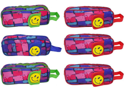 

Prime Pencil Case Smiley Art Canvas Pencil Boxes(Set of 4, Multicolor)